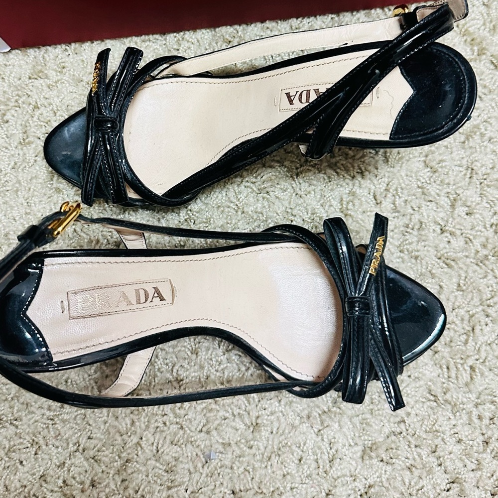 Prada black patent sling back sandals size 9